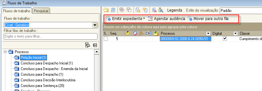 Filas de Trabalho Fluxo Cível Genérico Obs1.: A atividade Mover para outra fila encontra-se em todas as filas de processos, para facilitar a movimentação do processo a partir da pasta digital. Obs2.