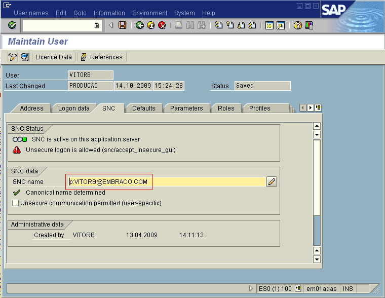46 Figura 10 Inserção da linha de código Configurações na interface SAPGUI: a ultima configuração necessária para os usuários conseguirem utilizar o recurso de login automático é uma alteração nas
