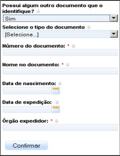 Selecione o tipo do documento e, em seguida, indique o número do documento, o nome no documento, a data de nascimento, a data de