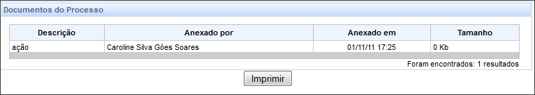 61 Aba Processo Na aba Processos, o visualiza documentos do processo informações gerais do processo, inclusive os Utilize o botão anexados, para listar os documentos Para imprimir a lista, clique em
