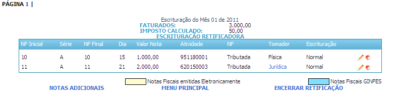 Escrituração Retificadora Utilize a opção da Escrituração Retificadora para adicionar, corrigir ou excluir notas fiscais.