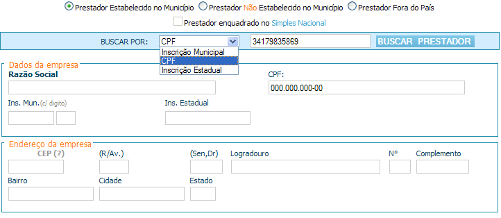 Dia: informe o dia de emissão da Nota Fiscal; Situação: selecione a situação da Nota Fiscal: Não Retida, Isenta, Retida ou Imune; Valor Nota: informe o valor total do serviço prestado, destacada