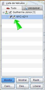 tela, selecionar o veículo (na parte superior da tela à esquerda, marcando a caixa ao