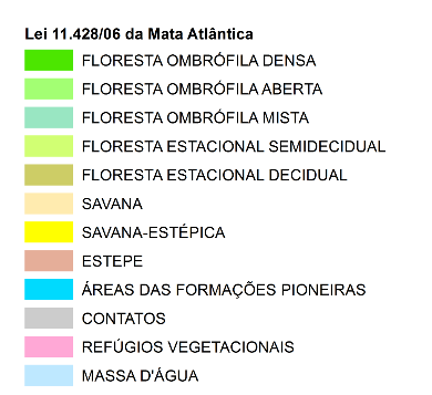 De acordo com o Mapa da Área de Aplicação da Lei nº 11.428, de 2006, segundo Decreto nº 6.