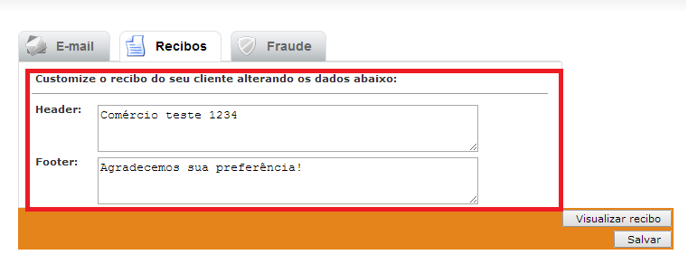 Clique em Configurações (2); Clique em Recibos (3); Customize as mensagens de