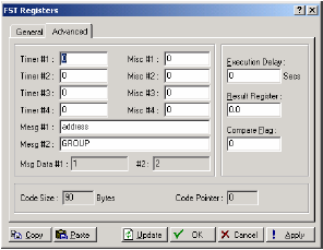 Figura 13-1: Registradores de FST do ROCLINK 800 (Exibido no ROC809) Selecione Configure>Control>FST Registers. Clique na guia Advanced. Figura 13-2: Registradores de FST do ROCLINK 800 - Advanced 13.