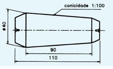 Analisando os dados, você percebe que, agora, em vez do diâmetro menor ou do percentual de conicidade, você tem a razão 1:50 (1 para 50) Esse dado se refere à conicidade proporcional, que é a