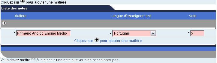 Em seguida, você irá preencher o campo Liste de notes. Clique no ícone uma linha na lista e preenchê-la conforme o exemplo abaixo:.