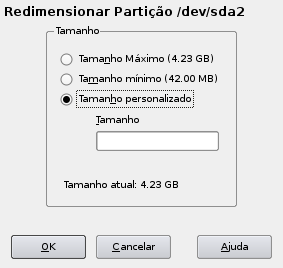 Figura 1.7 Redimensionando a partição do Windows Se você sair deste diálogo selecionando Próximo, as configurações são armazenadas e você retornará para o diálogo anterior.