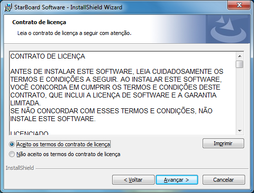 Quando você clicar em [StarBoard Software 9.62], o StarBoard Software será instalado no PC. A tela de início de configuração é exibida. Clique em [Avançar].