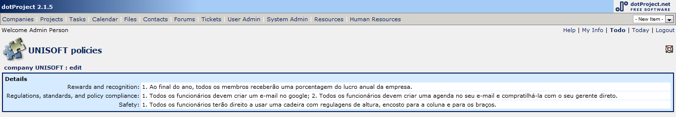 83 Figura 43: Tela de alteração do organograma do módulo de revisão do organograma Caso de uso: Visualizar empresas com políticas configuradas e não configuradas Ao clicar na aba "Companies