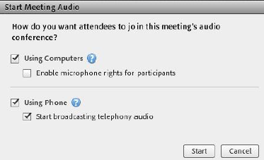 Você pode selecionar como quer que os participantes se unam ao áudio da reunião: Utilizando seus computadores (via VoIP) Usando telefone (via conferência de áudio da InterCall) É recomendado