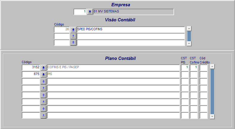 FCCT Para escrituração dos demais documentos e operações (Bloco F), serão apuradas as informações configuradas na tela Visão Contábil (FCCT / Tabelas /