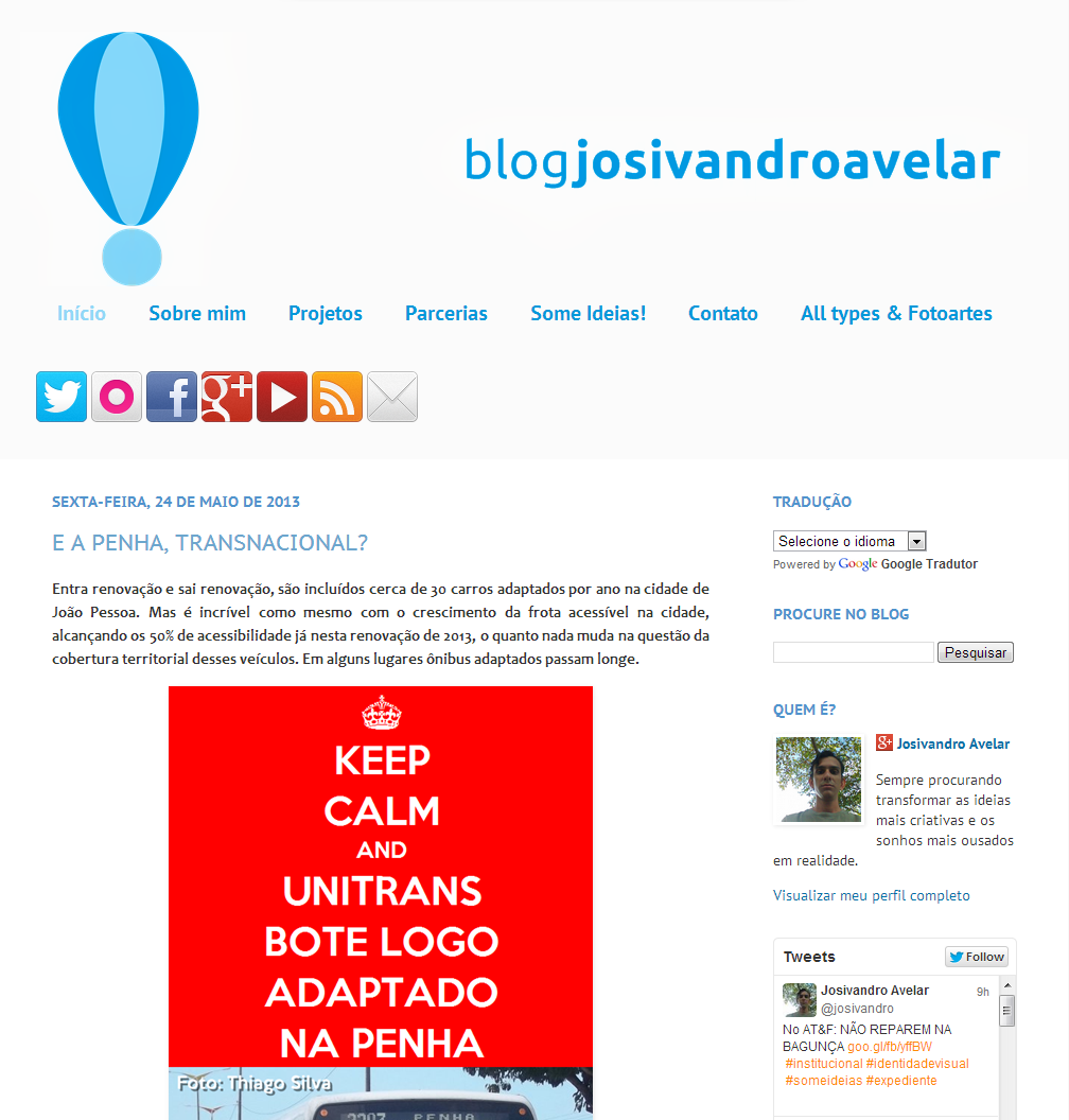O Blog Josivandro Avelar em maio de 2013.