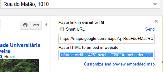 Figura 12: Pegando um bloco de HTML pronto. 4. Volte ao seu post, e mude para o editor de texto. Como queremos colocar o mapa no final, vá ate o fim e então cole o HTML que copiou do Google Maps. 5.