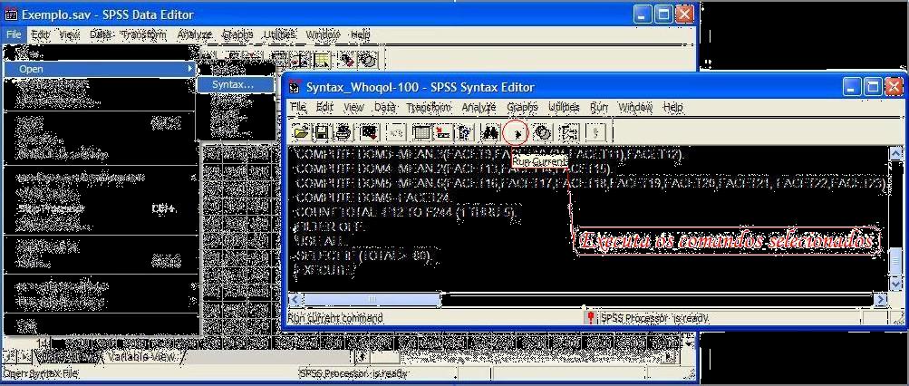 como os dados da primeira linha do arquivo. A planilha do SPSS deve ser salva com a extensão sav. Em seguida, pode-se abrir o arquivo da sintaxe, conforme seqüência observada na Figura 1.