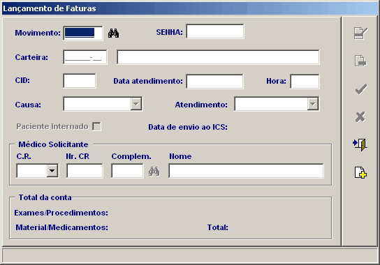 19 Entrega de Faturamento Eletrônico - EFE 5 Faturamento 5.1 Lançamento da Fatura Nessa tela é efetuado o lançamento da cobrança das despesas efetuadas pelo usuários.