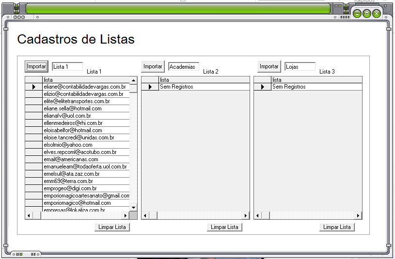 MANUAL DO PROGRAMA DE ENVIO DE EMAIL TML RIP Tela Conteúdo do Email e HTML Nesta tela você tem a opção de colocar o html que você vai enviar.