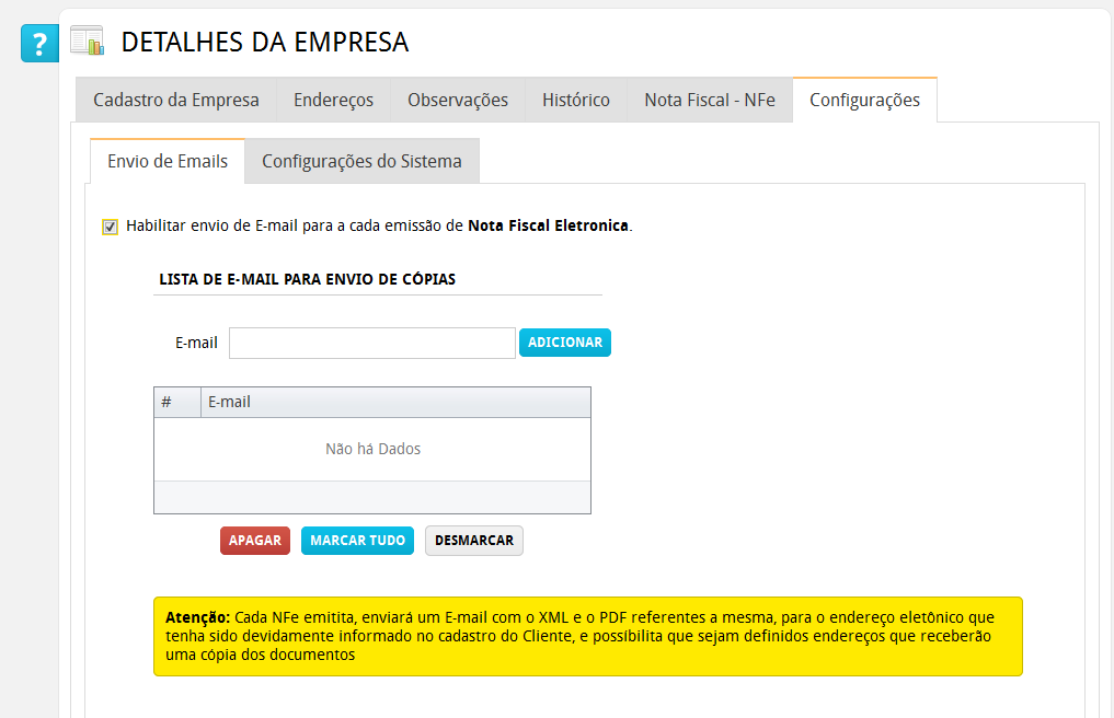 Para emissão em Ambiente de Produção deve-se remover o certificado que está em Ambiente de Homologação, marcando a linha correspondente ao certificado e clicar no botão Remover Certificado.