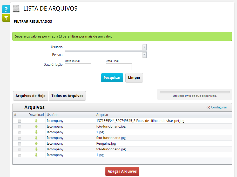 Disco Virtual Local onde serão armazenados todos os arquivos carregados no sistema.