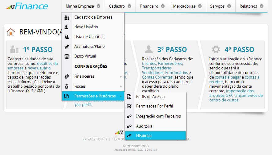 Histórico Local onde serão registradas somente as movimentações realizadas em cada tela.