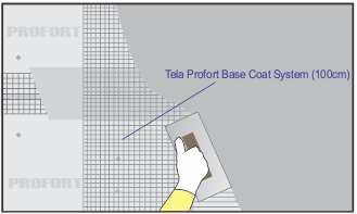 13. PROFORT BASE COAT SYSTEM - Aplicação do Sistema Passo 5 Posicione a Tela de Fibra de Vidro Base Coat System (100cm de largura ) sobre a superfície onde se aplicou a Massa, e com o auxilio da