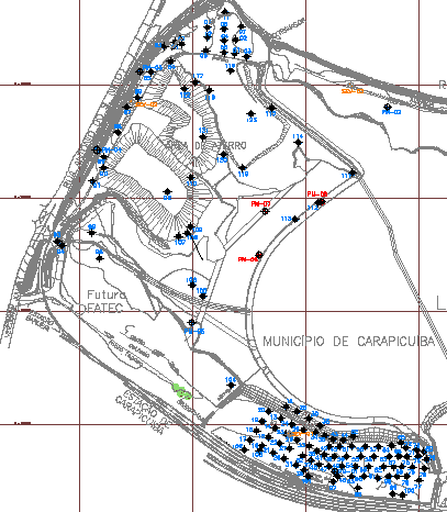 Coleta de amostras: Solo (24), sedimento (6), a.