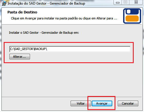 3 Instalar o SAD Gestor Gerenciador de Backup Caso seja necessário fazer a alteração do