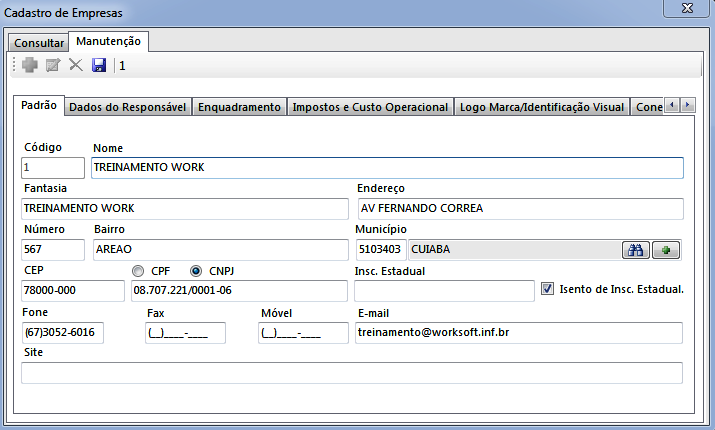 Cadastrar a Empresa O primeiro procedimento a ser realizado é o Cadastro da Empresa.