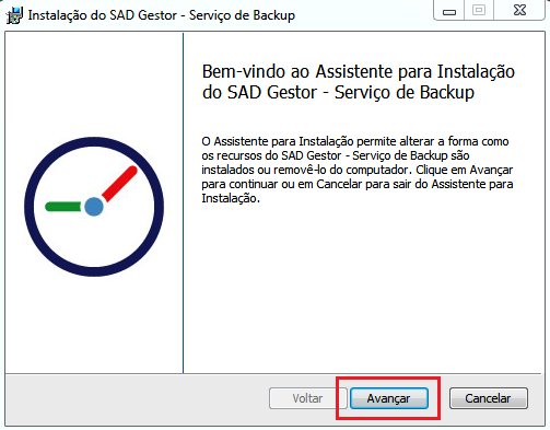 1 Instalar o Serviço de Backup Após executar o instalador do SAD