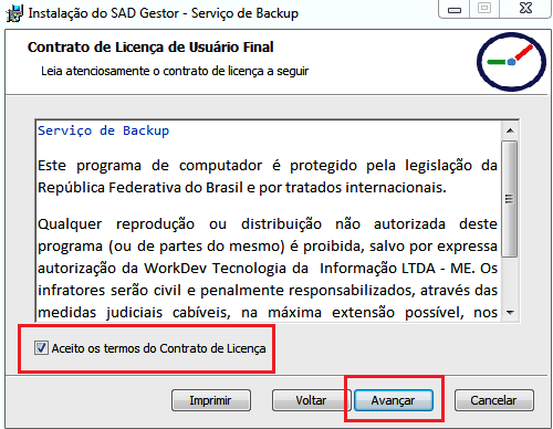 1 Instalar o Serviço de Backup Aceite os