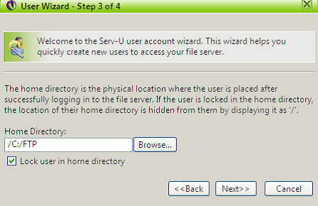 Nome usuário Serv-U 11. Insira uma senha no campo Password, apresentada na figura Password. Em seguida, clique em Next>>; Password 12.