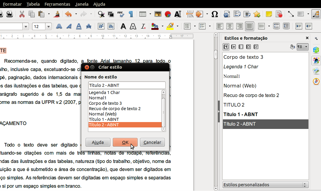 83 8.4.3 Seção terciária Selecione o título terciário para configuração, na barra do menu de ferramentas clique Formatar em seguida Caractere e Efeitos de fonte.