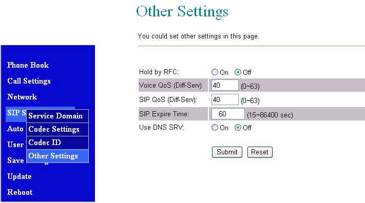 Quando finalizar a configuração, clique no botão Submit. O QoS é usado para priorizar os pacotes de voz.
