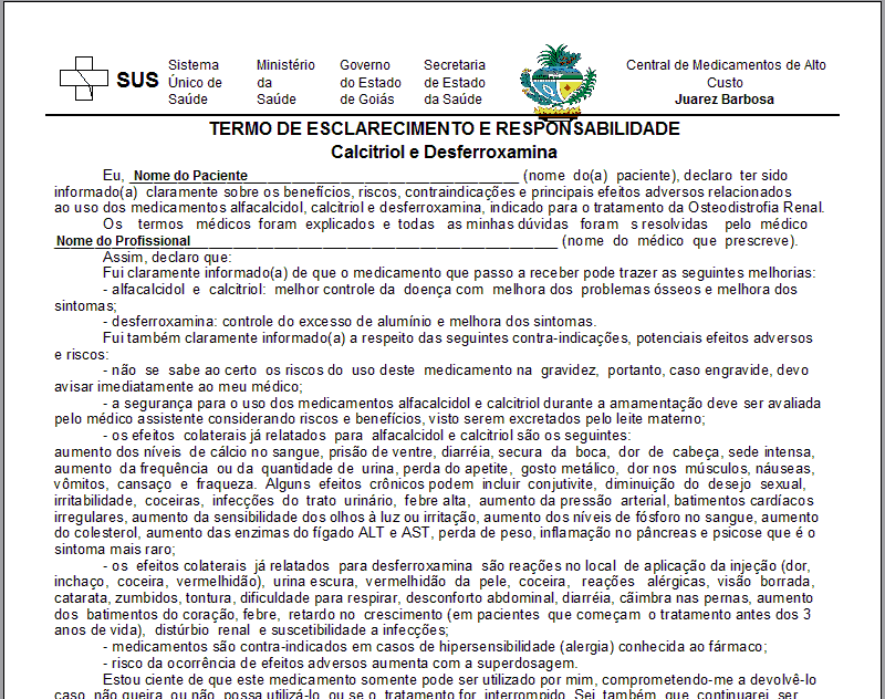 29 Fig. Termo de Adesão de Calcitriol e Desferroxamina 3.