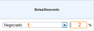 OBSERVAÇÃO: Caso na hora da matricula não tenha o desconto cadastrado ou o aluno tenha um desconto diferenciado, selecione a opção NEGOCIADO (1) (Padrão do sistema) na coluna