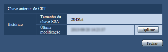 10 Configuração dos ajustes básicos da câmera [Básico] 1. Clique no botão [Executar] da Geração de chave CRT. A caixa de diálogo Geração de chave CRT será exibida. 2. Clique no botão [Executar]. A geração da chave CRT será iniciada.