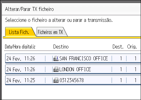 Alterar as Definições de Ficheiros na Memória 1. Prima [Alterar TX/Info]. 2.