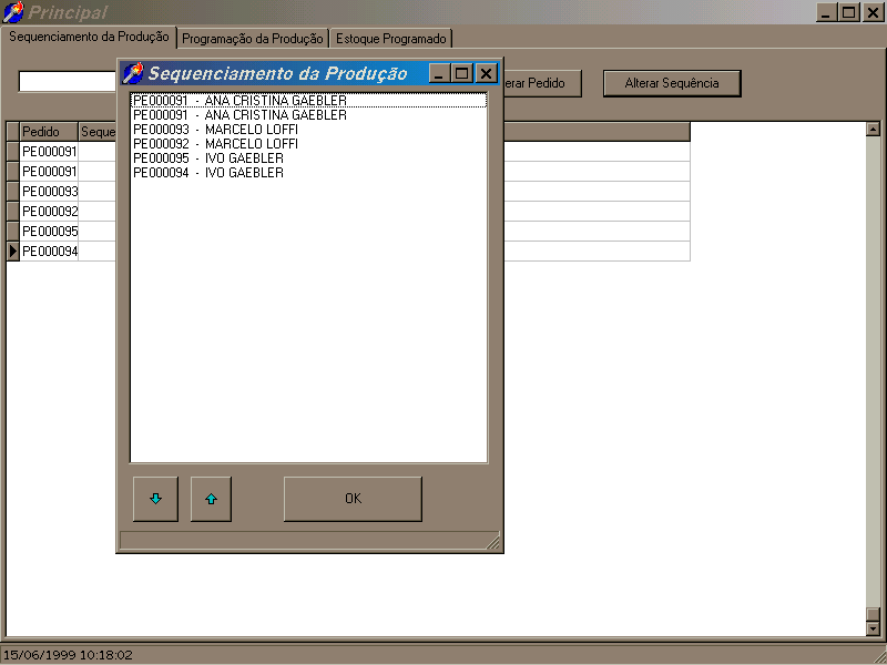 60 Digitado um pedido no aplicativo ivgr (janela menor da tela 2), o subsistema captura automaticamente o pedido e o inclui na programação, no último lugar da seqüência.
