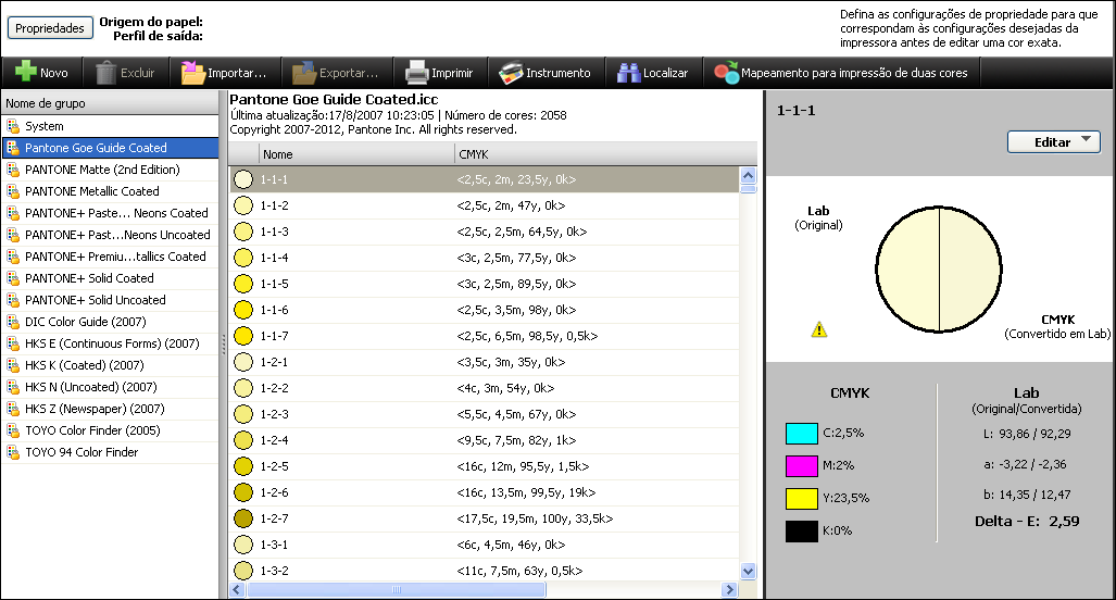 SPOT-ON 42 As edições em uma tarefa feitas com os recursos de ajuste de cores no ImageViewer afetam todas as cores na tarefa, inclusive as cores exatas.