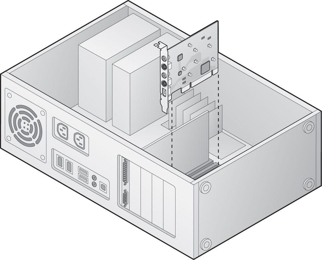 Inserção do hardware PCTV Analog PCI/Dazzle*TV Ligue a ficha do cabo de áudio interno à saída de áudio interno da placa e a outra ficha à entrada de áudio interno de sua placa de som.