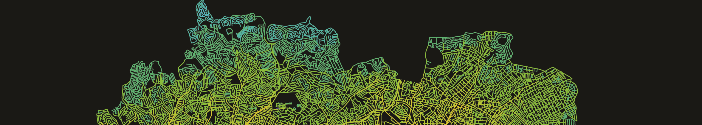 Figura 4:Mapa de Segmento Angular Integração raio n. Marginal Tietê atrai os valores de Integração para si mesma por ser extremamente longa e conectada.