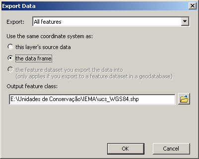 Shapefiles Exportar Escolher salvar o shapefile no mesmo sistema de coordenadas da estrutura de