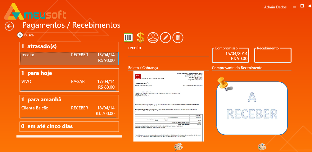 Para usá-la utilize os botões: Na sequência: Permite lançamento de documento a PAGAR Permite lançamento de documentos a RECEBER Permite a