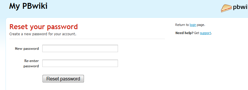 O suporte do pbwiki enviará um e-mail com instruções para redefinição da sua senha. Como este e-mail é todo em inglês é possível selecionar a mensagem e acessar o Google Tradutor (http://translate.