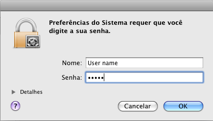 Somente usuários com a senha de administrador estão permitidos a modificar as preferências do controlador.