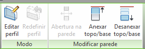 7.7 Editando o perfil de uma parede Ao criarmos uma parede, é possível editar seu perfil, criar outras formas ou fazer furos na parede. Selecionar a parede e clicar em Editar perfil.