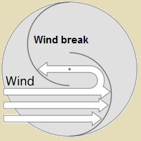 A figura 1.5 mostra um diagrama do escoamento de ar em torno do rotor de uma turbina Savonius com duas conchas [9]: Figura 1.
