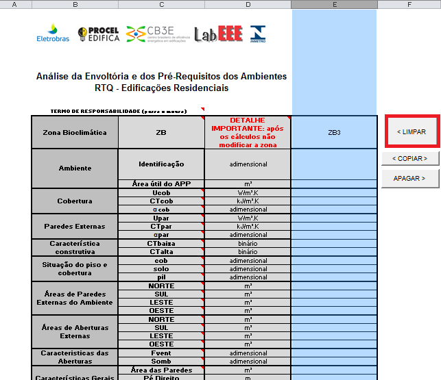 Figura 9: Primeira aba da planilha com destaque p ar a o s três botões.