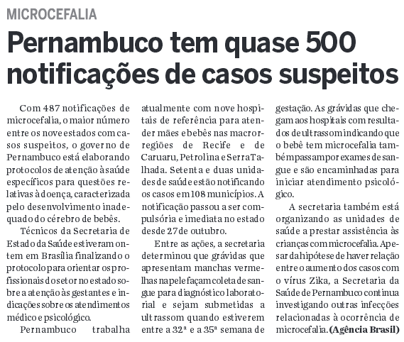 O HOJE Página 9 Microcefalia Pernambuco